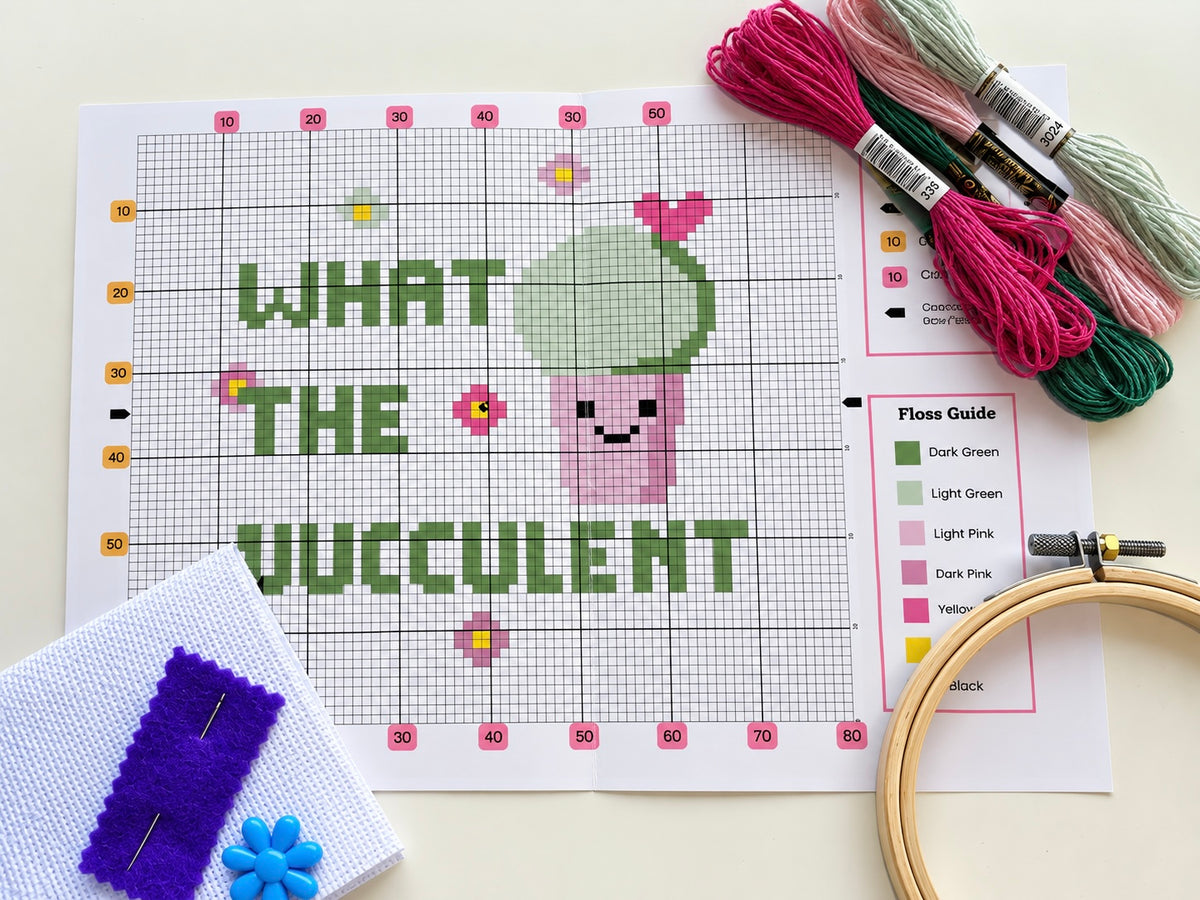 What The Fucculent Cross Stitch Kit | Beginner Friendly Craft Kit