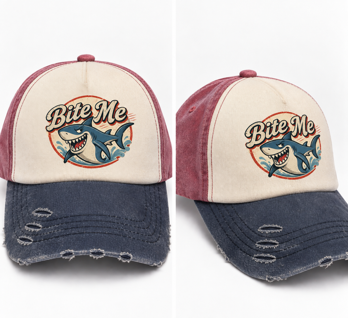 Bite Me Shark Distressed Trucker Cap