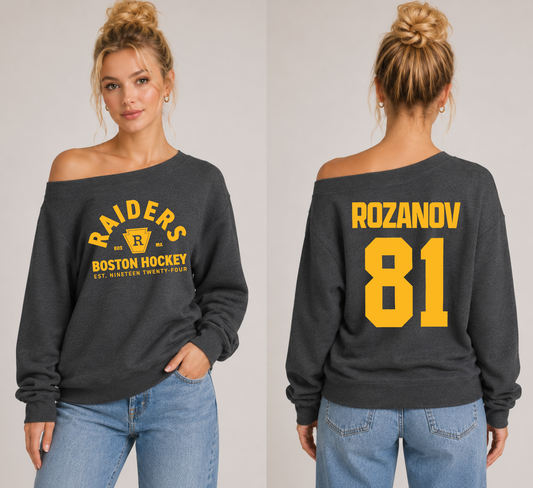 Heated Rivalry Inspired Raiders Hockey Off Shoulder Sweatshirt | Rozanov 81 Hockey Sweater