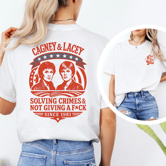 Cagney & Lacey “Solving Crimes”  Retro 80’s Girl T-Shirt