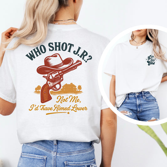 80’s TV Dallas inspired “Who Shot JR” Funny T-Shirt